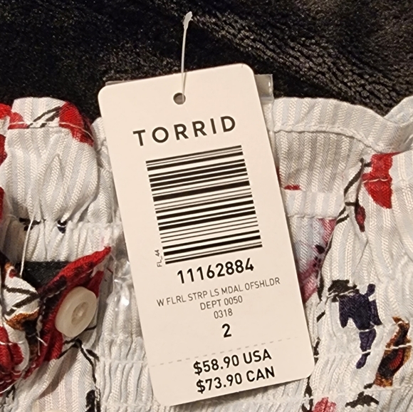 Torrid. Flower Stripped Long Sleeve Modal Offshoulder shirt. Size 18/20. NWT. - Picture 7 of 7